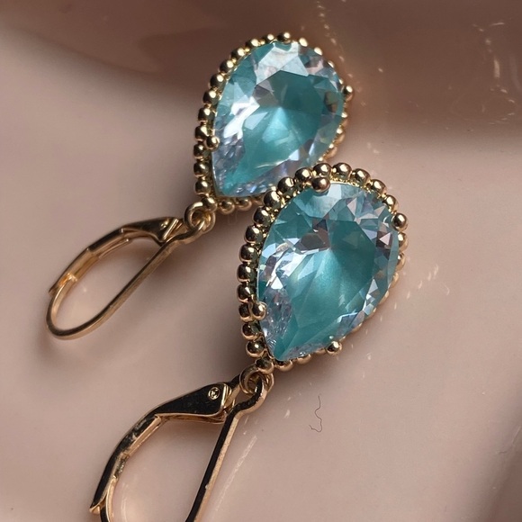 SOLID brass dangle crystal earrings - Picture 5 of 14